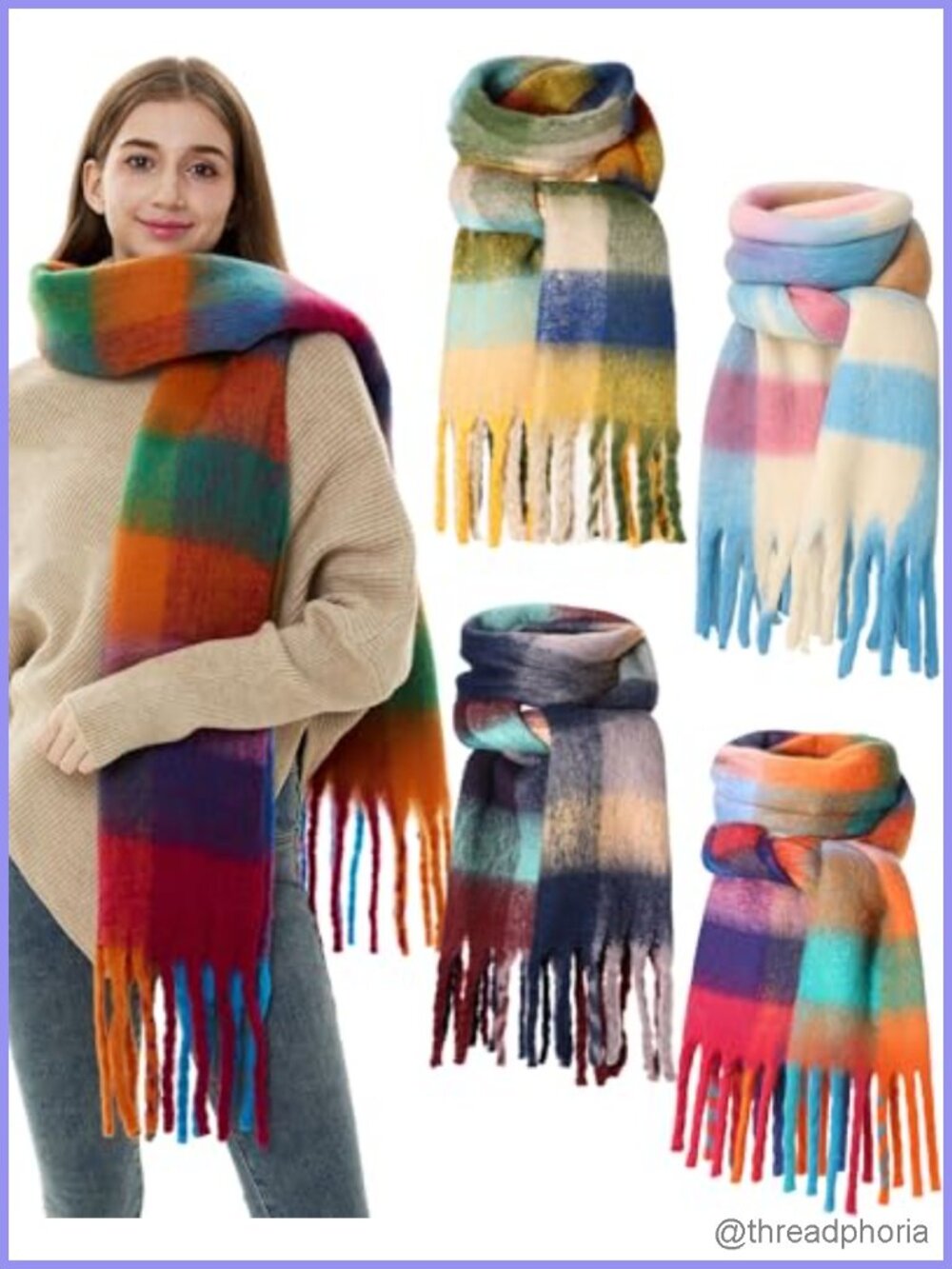 4-Pack Oversized Flannel Plaid Scarf Wrap Shawl Blanket Long Thick Winter Warm